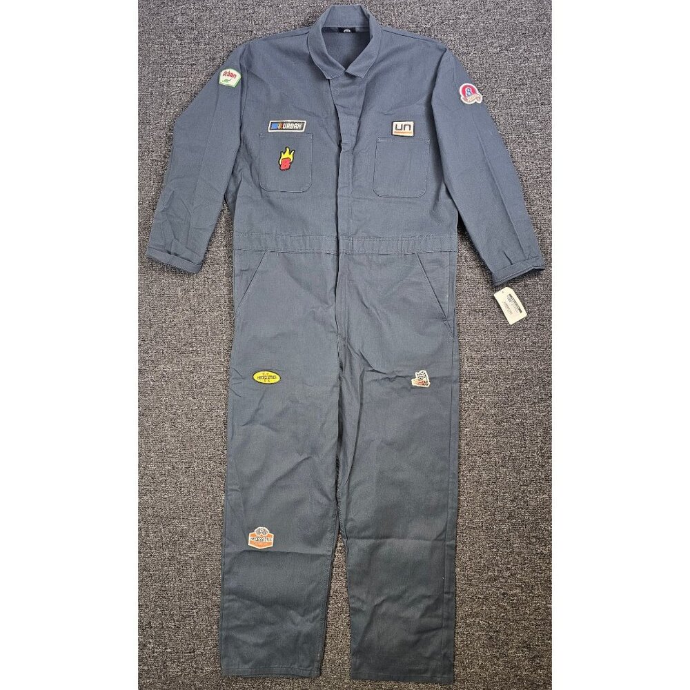 Urban Necessities Grayish Green Full Zip Jumpsuit w/ Various Patches Mens XL